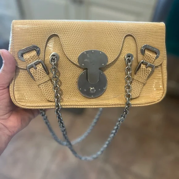 Authentic Vintage Ralph Lauren Collection lizard Skin Chain Handle Handbag - Picture 15 of 16